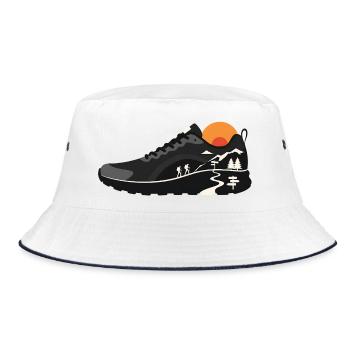 Mountain Trail Wanderschuh-Design - Bucket Hat - Weiß/Navy - Vorne