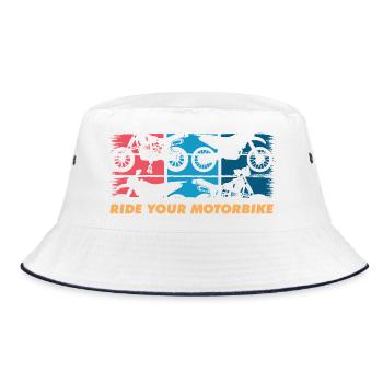 Ride Your Motorbike – Klassisches Retro Design - Bucket Hat - Weiß/Navy - Vorne