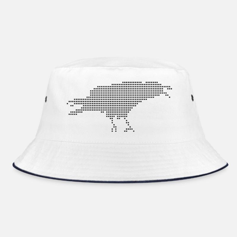 Raven Pixel Dot Silhouette - Bucket Hat - Weiß/Navy