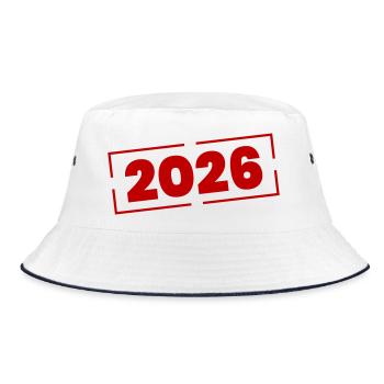 2026 Stempel Jahr - Bucket Hat - Weiß/Navy - Vorne