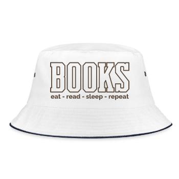 Bücherrhythmus: Essen Lesen Schlafen - Bucket Hat - Weiß/Navy - Vorne