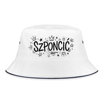 SZPONCIĆ – T-Shirt mit polnischem Slang - Bucket Hat - Weiß/Navy - Vorne