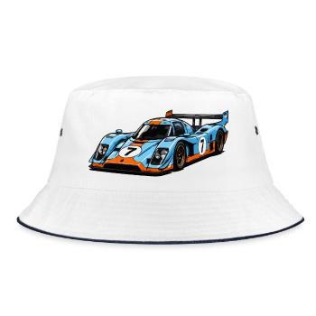 Racing Car Blue Orange Livery 7 - Bucket Hat - white/navy - Front