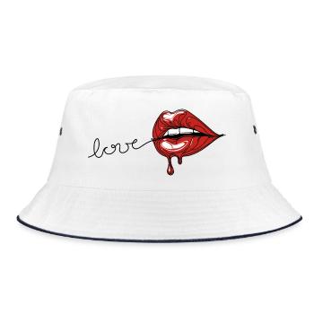 Crimson Drip - Red Lips Line Art - Bob - blanc/marine - Devant