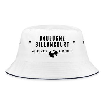 Boulogne Billancourt GPS Coordinates Globe - Bucket Hat - white/navy - Front