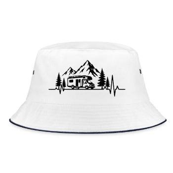 Camping Liebe mit Herzschlag und Wohnmobil  - Bucket Hat - Weiß/Navy - Vorne