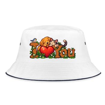Pfotenliebe Herz mit Katzen & Hund - Bucket Hat - Weiß/Navy - Vorne