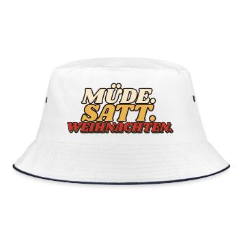Müde. Satt. Weihnachten. - Retro Spruch - Bucket Hat - Weiß/Navy - Vorne
