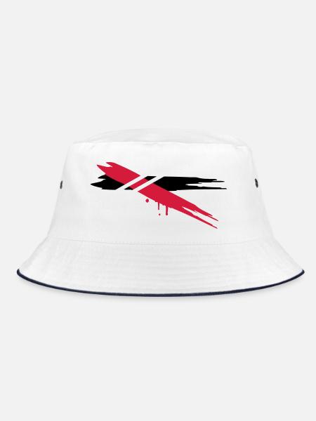 zwei Farbstreifen mit Querstreifen - Bucket Hat - Weiß/Navy - Vorne