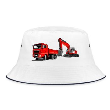 Construction site with excavator and dump truck - Bucket Hat - white/navy - Front