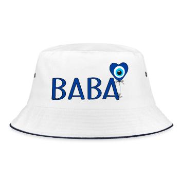 Baba mit Nazar Luftballon - Bucket Hat - Weiß/Navy - Vorne