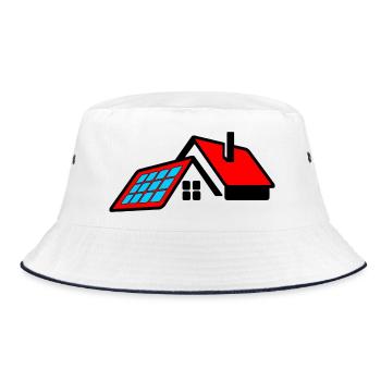 Haus mit rotem Dach und Sonnenkollektoren Logo - Bucket Hat - Weiß/Navy - Vorne