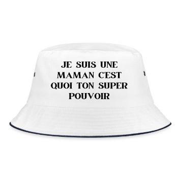 Ich bin eine Mutter, was ist deine Superkraft? - Bucket Hat - Weiß/Navy - Vorne