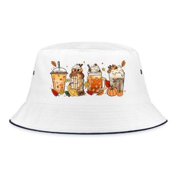Halloween Kaffee Tee Retro Kürbis Kakao Herbst - Bucket Hat - Weiß/Navy - Vorne