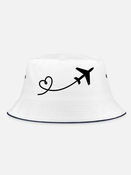 Flugzeug mit Herz - Bucket Hat - Weiß/Navy - Vorne