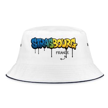 Graffiti-Style Strasbourg Schriftzug - Bucket Hat - Weiß/Navy - Vorne
