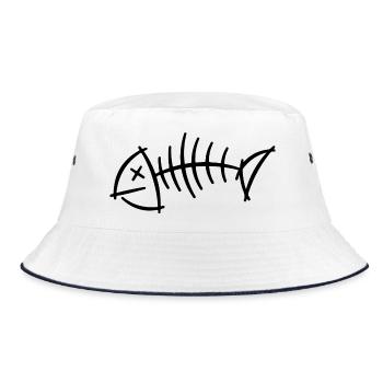 Fischgräte Skizze – minimalistisches Skelett Motiv - Bucket Hat - Weiß/Navy - Vorne