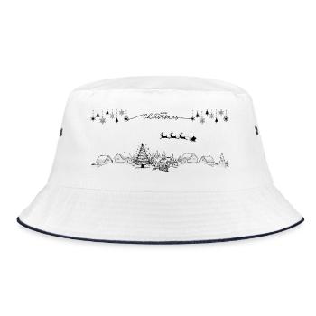 Winterliches Häuserpanorama Linienzeichnung - Bucket Hat - Weiß/Navy - Vorne