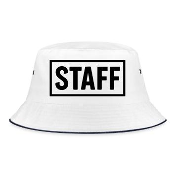 Minimalistisches STAFF Shirt – Club & Event Crew - Bucket Hat - Weiß/Navy - Vorne