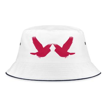 Zwei Vögel in Magenta – grafisches Aquarell Design - Bucket Hat - Weiß/Navy - Vorne