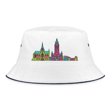Mons City Skyline Belfry Tower Modern Line Art - Bucket Hat - white/navy - Front