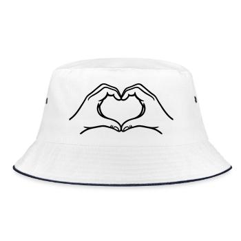 Love Heart Hands Outline – Minimal Romantic Symbol - Bucket Hat - Weiß/Navy - Vorne