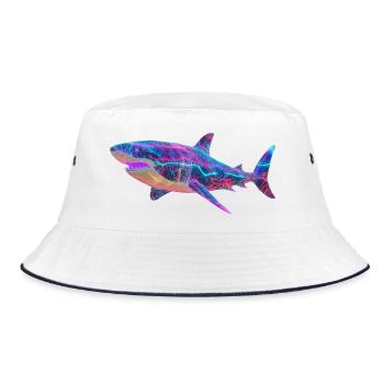 Cyber Shark : Art océanique futuriste Synthwave - Bob - blanc/marine - Devant
