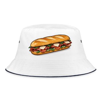 Knuspriger HotDog Comicstil - Bucket Hat - Weiß/Navy - Vorne