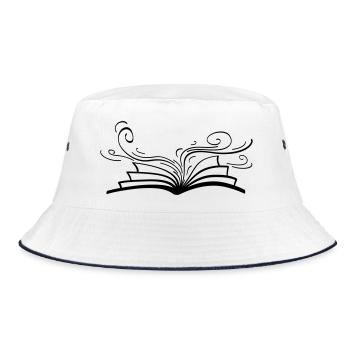 An open book from which graceful, flowing lines emerge - Bucket Hat - white/navy - Front