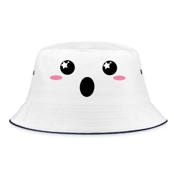 "Wow" Kawaiigesicht  - Bucket Hat - Weiß/Navy - Vorne