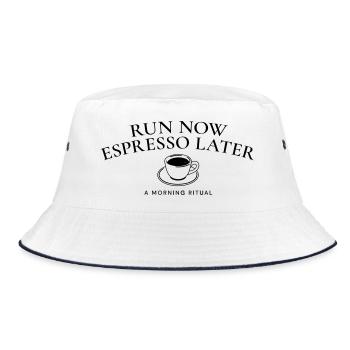 Lauf jetzt, Espresso später – Laufen & Kaffeeleben - Bucket Hat - Weiß/Navy - Vorne