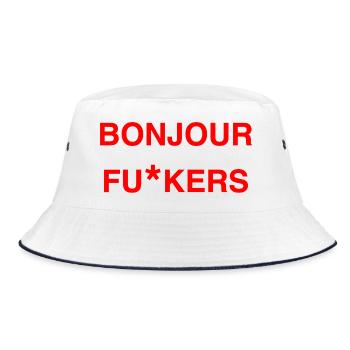 Bonjour Rebel Typo Graphic - Bucket Hat - Weiß/Navy - Vorne