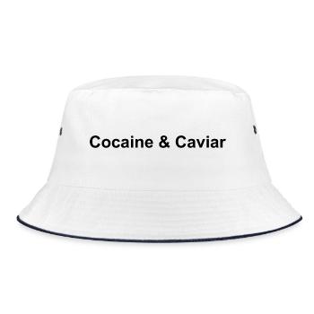 Kokain Und Kaviar Zitat T-Shirt - Bucket Hat - Weiß/Navy - Vorne