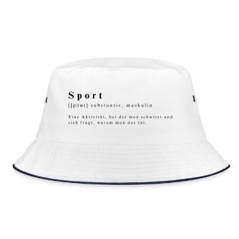 Humorvolle Definition von Sport - Bucket Hat - Weiß/Navy - Vorne