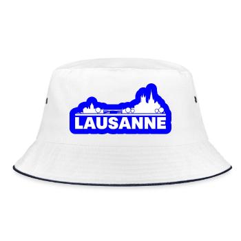 Lausanne Skyline: Brücke & Kathedrale - Bucket Hat - Weiß/Navy - Vorne