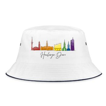 Regenbogen-Stadtlandschaft Aquarell - Bucket Hat - Weiß/Navy - Vorne