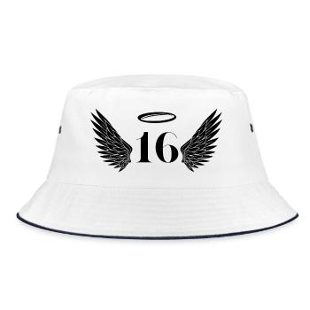 Number 16 Angel - 16th Birthday Wings - Bucket Hat - white/navy - Front