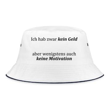 Unispruch "kein Geld, keine Motivation" Studenten - Bucket Hat - Weiß/Navy - Vorne