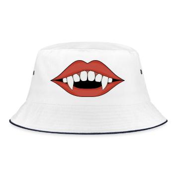Vampir Reißzahn Lippenkunst - Bucket Hat - Weiß/Navy - Vorne