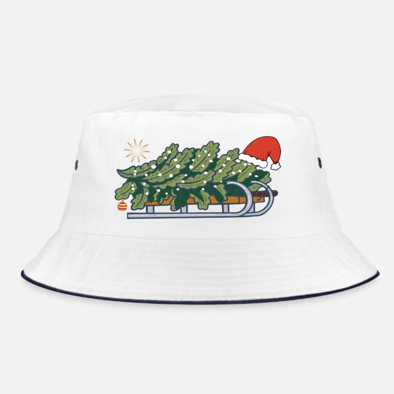 Weihnachtsbaum auf einem Schlitten - Bucket Hat - Weiß/Navy