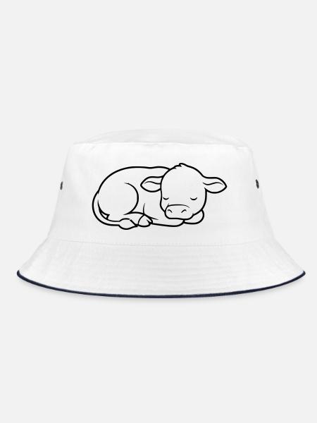 Sleeping Calf Cow Baby Cute - Bucket Hat - white/navy - Front