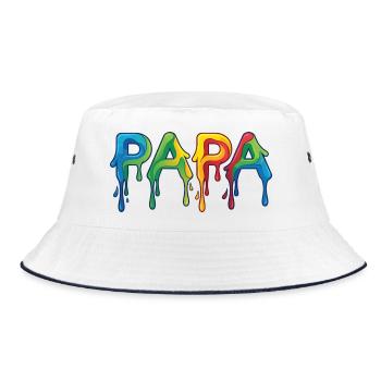 PAPA Schriftzug Regenbogen Tropfen - Vatertag - Bucket Hat - Weiß/Navy - Vorne