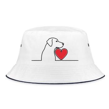 Labrador Herz Hund Line Art - Bucket Hat - Weiß/Navy - Vorne