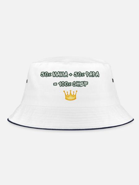 Kronenmotiv: 50% Mama 50% Papa - Bucket Hat - Weiß/Navy