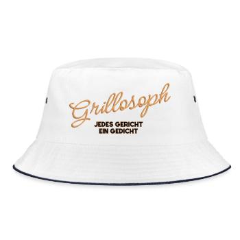 Grillosoph – Jedes Gericht ein Gedicht - Bucket Hat - Weiß/Navy - Vorne