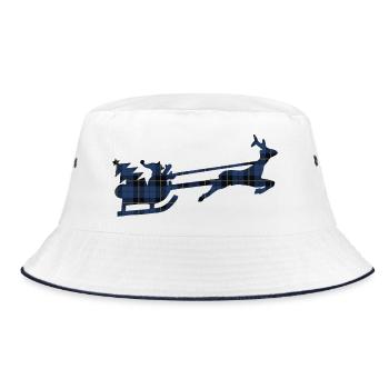 Blauer Tartan-Santa-Schlitten-Silhouette - Bucket Hat - Weiß/Navy - Vorne