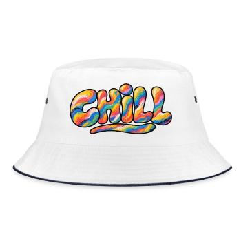 Chill Regenbogen Schriftzug - Bucket Hat - Weiß/Navy - Vorne