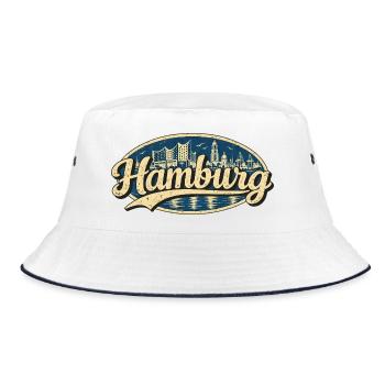 Hamburg Vintage Stadtmotiv - Bucket Hat - Weiß/Navy - Vorne