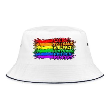 Regenbogenfrieden Liebe Vielfalt - Bucket Hat - Weiß/Navy - Vorne