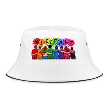 Vielfalt verbindet – Gemeinsam sind wir bunt - Bucket Hat - Weiß/Navy - Vorne